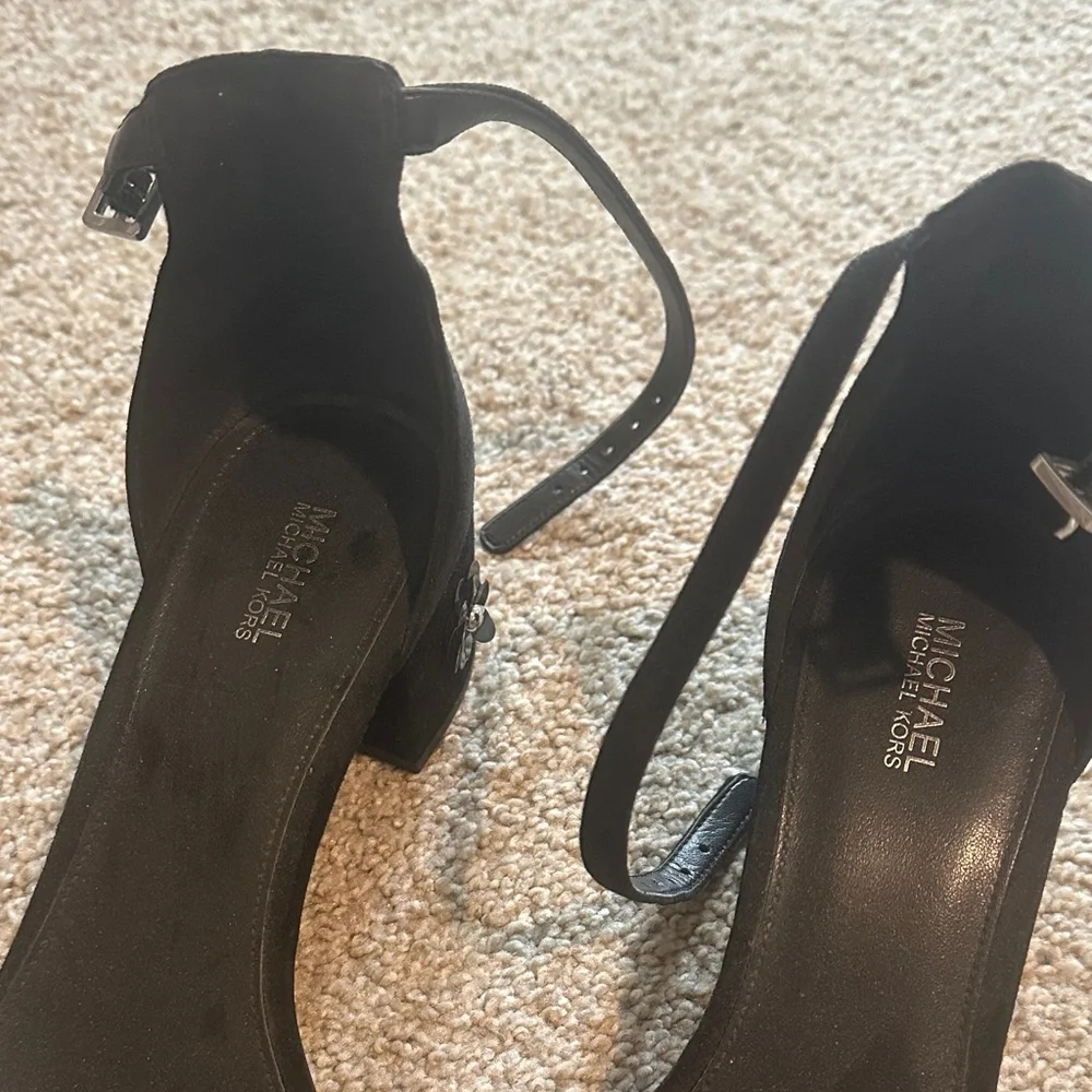 Michael Kors Black Heeled Sandals with Floral Embellishments